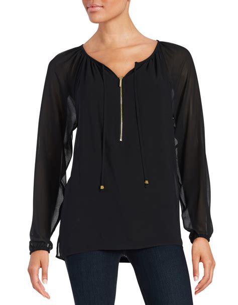 michael kors zip front tuxedo shirt black|michael kors zipper shirt.